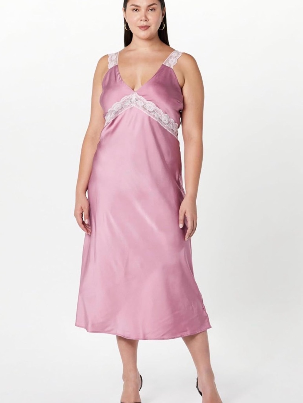 The Drop Pink Mauve Satin Lace Coquette Maxi Slip Dress XL Plus Size Y2K NWT